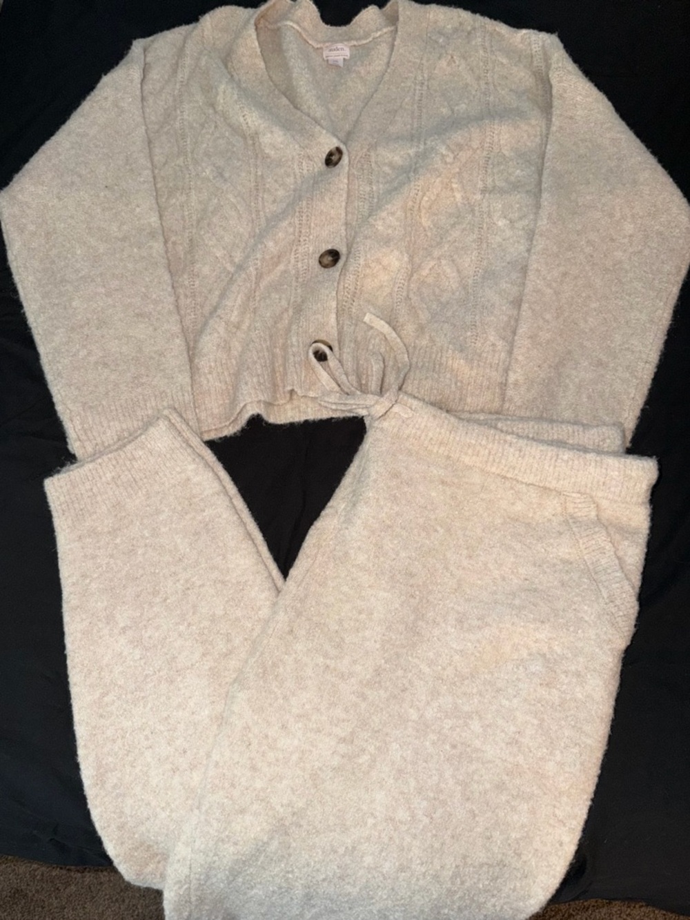 Auden Cream Plush Knit Cardigan Set